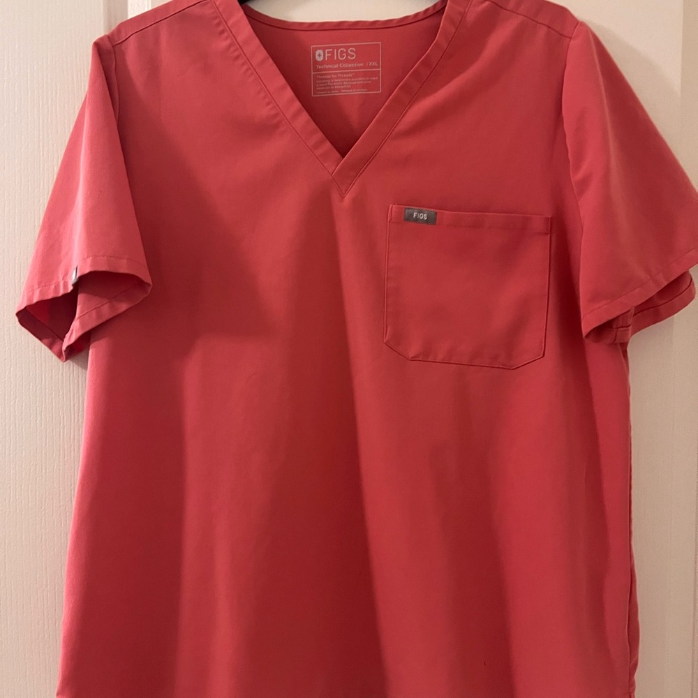 Figs Coral V-Neck Short Sleeve Tee